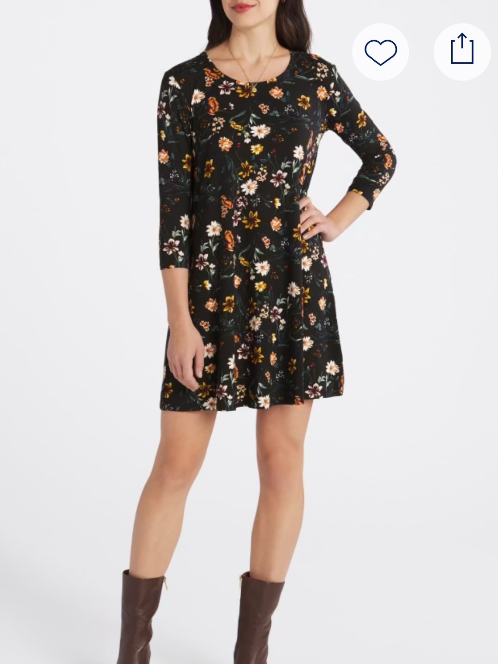 nine britton Black Floral Mini Dress with Mustard & Cream Blooms